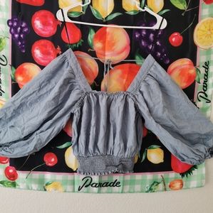 Forever 21 dusty blue peasant sleeve blouse women's L